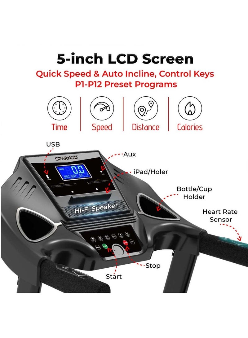 Sparnod Fitness STH-3600: 4 HP Peak DC Motor, 16 Km/H Treadmill, Advanced Console with 12 Pre-set Programs, Comprehensive Massager, Supports 110 Kg User Weight, Hydraulic Foldable, Inbuilt Speakers - Image 5